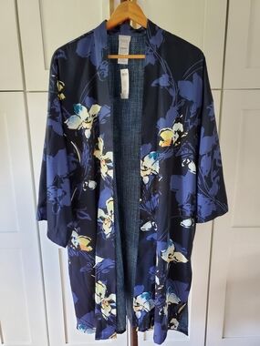 Chico's Navy and Light Blue Patterned Jacket